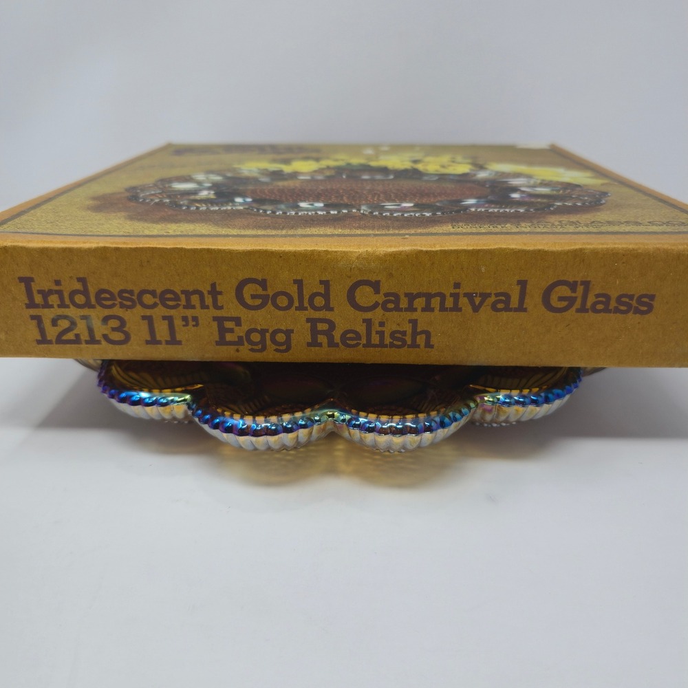 Indiana Glass Gold Carnival Hobnail Egg Plate Relish Tray 1213 Amber Rainbow - Picture 11 of 12